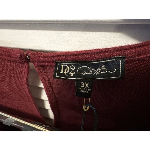 NEW DG2 Diane Gilman Shirt Top Ruffle Cold Shoulder Long Sleeve Size 3X Merlot - Picture 5 of 14